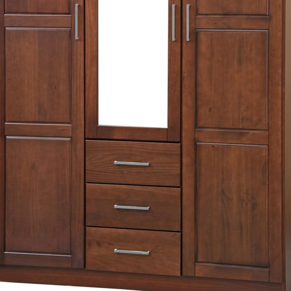 72" Coffee Solid Wood Mirrored Three Door Three Drawer Combo Dresser — view 5