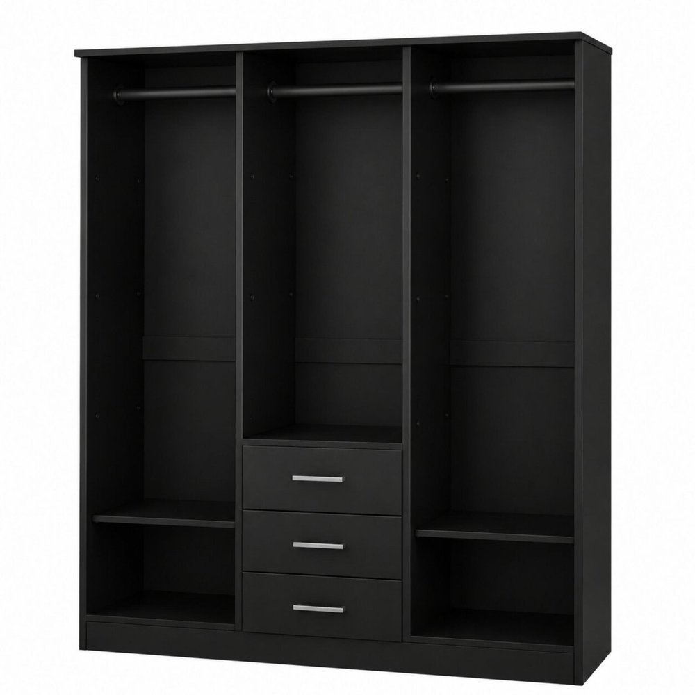 72" White Solid Wood Mirrored Three Door Three Drawer Combo Dresser — view 10