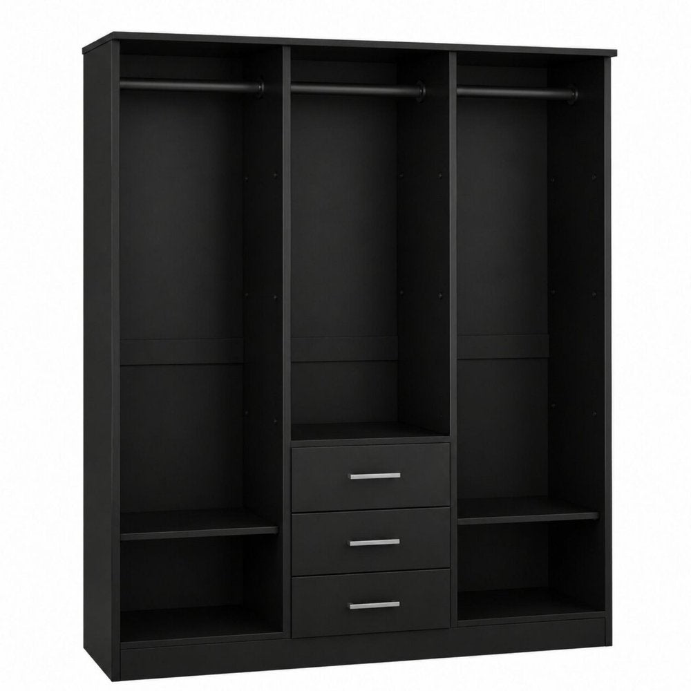 72" White Solid Wood Mirrored Three Door Three Drawer Combo Dresser — view 14