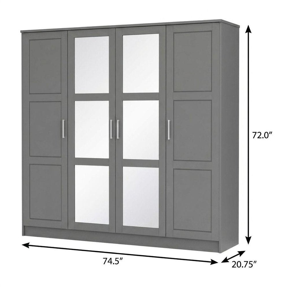 72" Gray Solid Wood Mirrored Four Door Combo Dresser HomeRoots