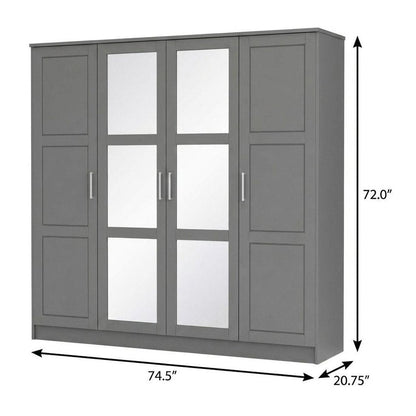 72" Gray Solid Wood Mirrored Four Door Combo Dresser HomeRoots