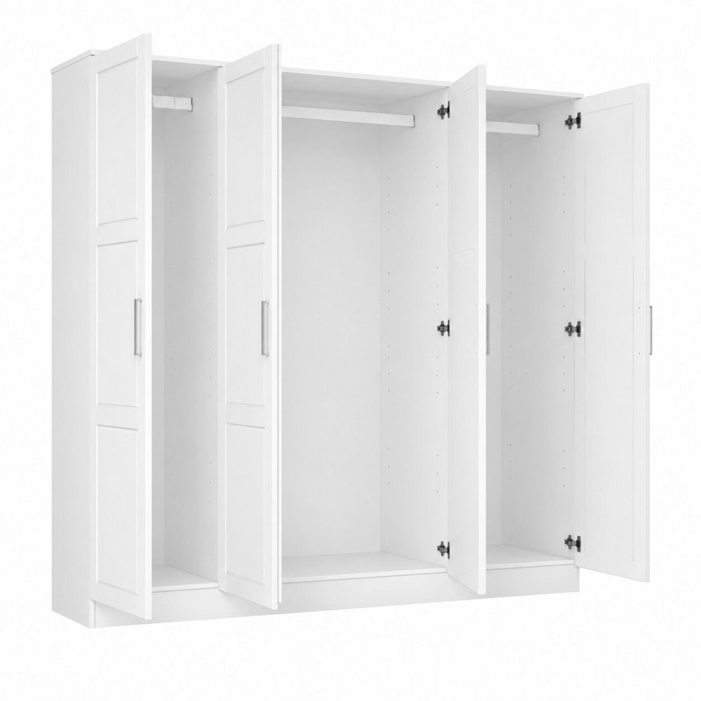 75" White Raised Panel Solid Wood Four Door Armoire Wardrobe