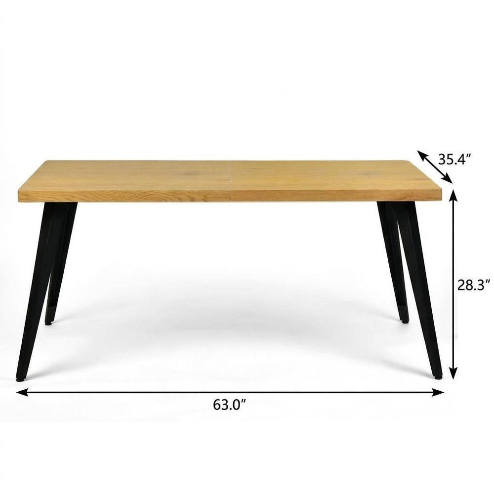 63" Natural And Black Wood And Iron Dining Table