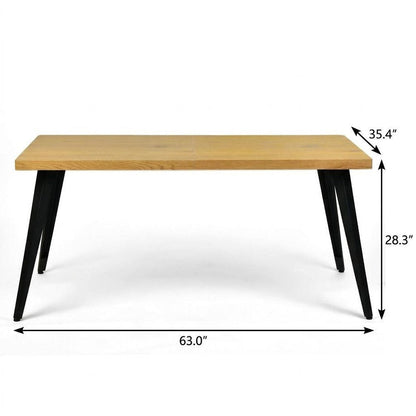 63" Natural And Black Wood And Iron Dining Table