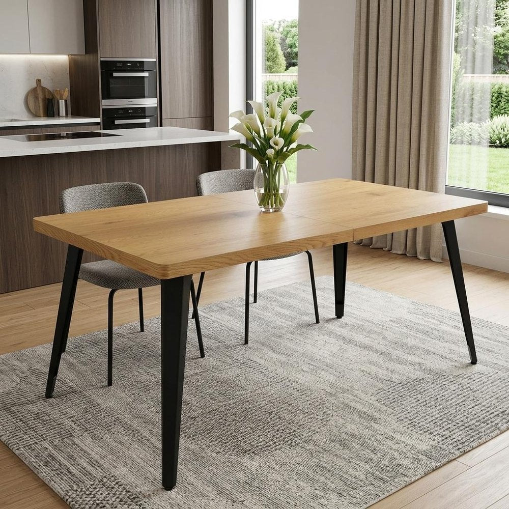 63" Walnut And Black Wood And Iron Dining Table HomeRoots