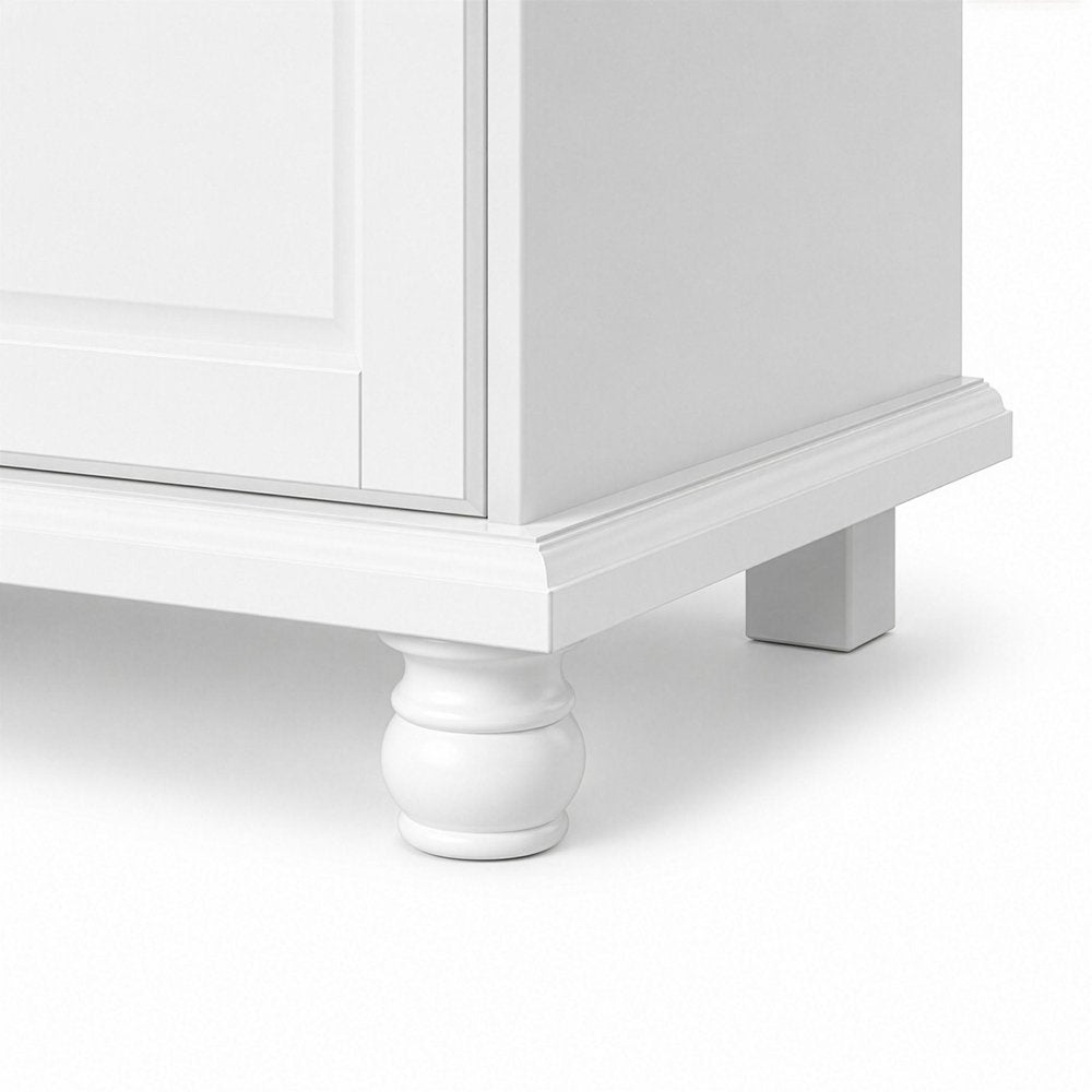 55" White Raised Panel Solid Wood Three Door Armoire Wardrobe