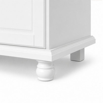 55" White Raised Panel Solid Wood Three Door Armoire Wardrobe