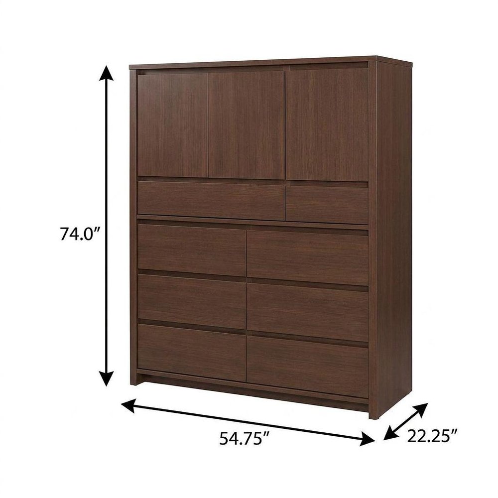 74" White Solid Wood Mirrored Three Door Combo Dresser HomeRoots