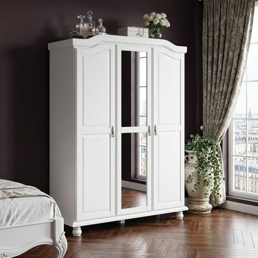 74" White Solid Wood Mirrored Three Door Combo Dresser HomeRoots