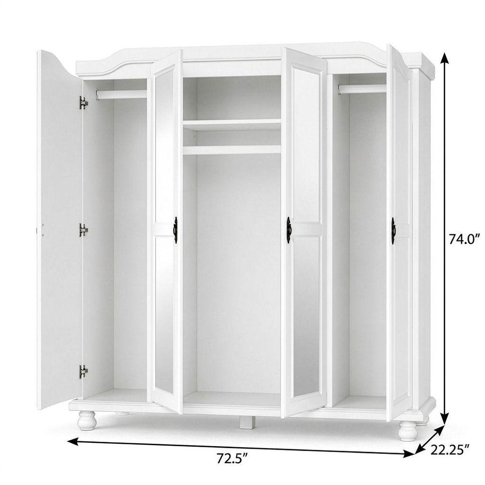 74" Coffee Solid Wood Mirrored Four Door Combo Dresser HomeRoots