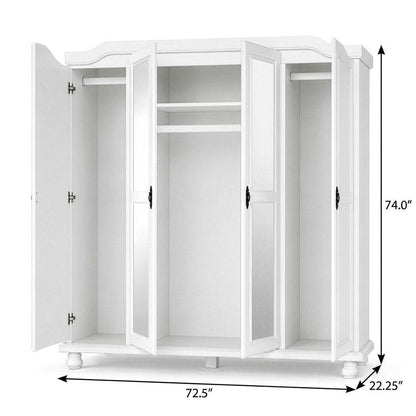 74" Coffee Solid Wood Mirrored Four Door Combo Dresser HomeRoots