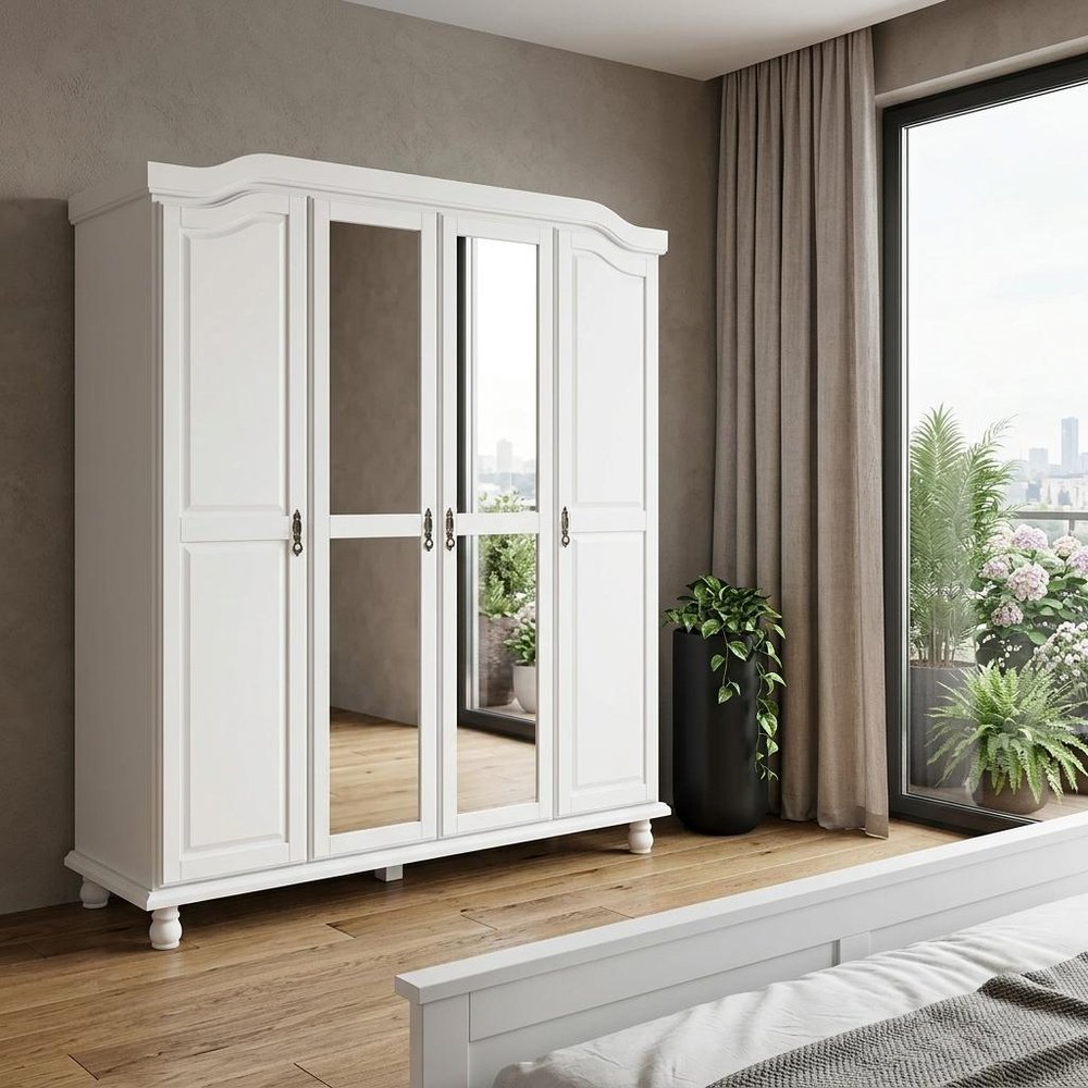 74" Coffee Solid Wood Mirrored Four Door Combo Dresser HomeRoots