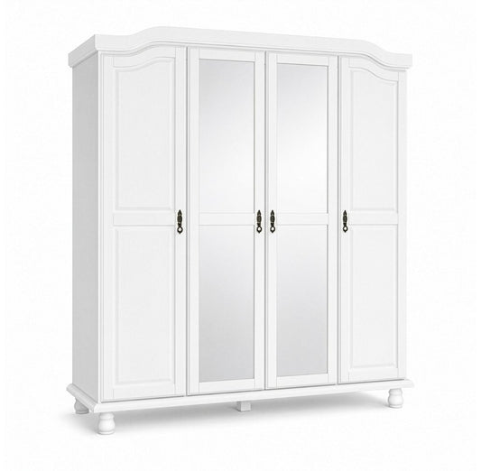 74" White Solid Wood Mirrored Four Door Combo Dresser