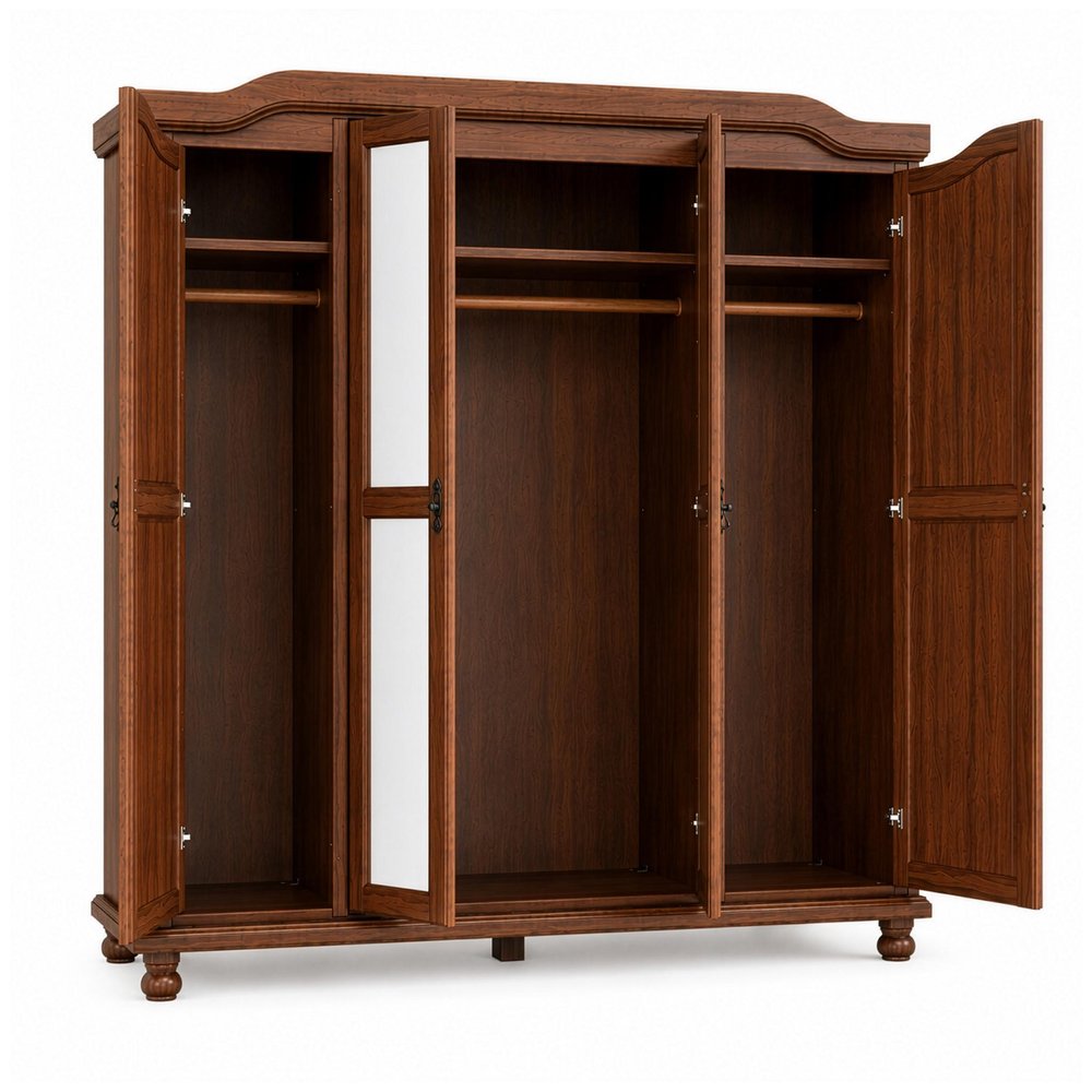 74" Coffee Solid Wood Mirrored Four Door Combo Dresser HomeRoots