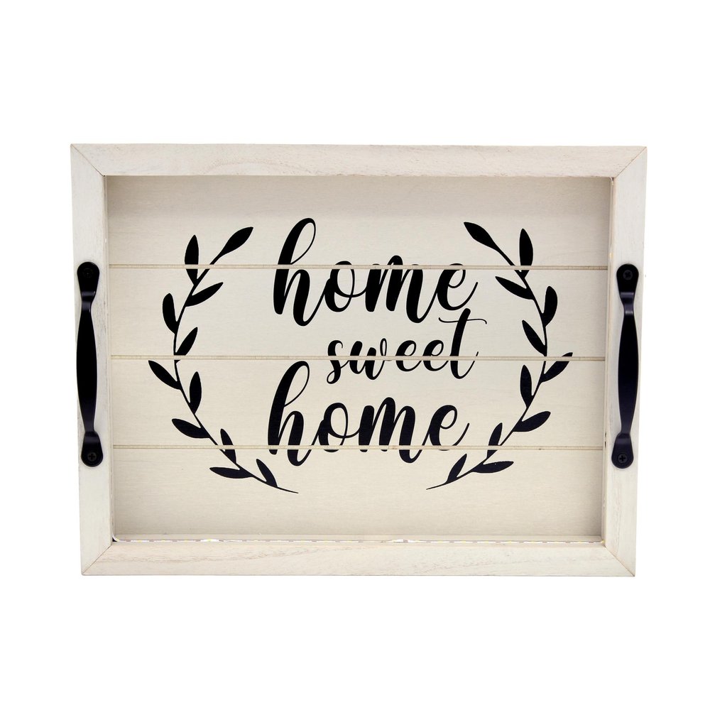 16" White And Black Wood Home Sweet Home Serving Tray With Handles And LED Lights — view 5