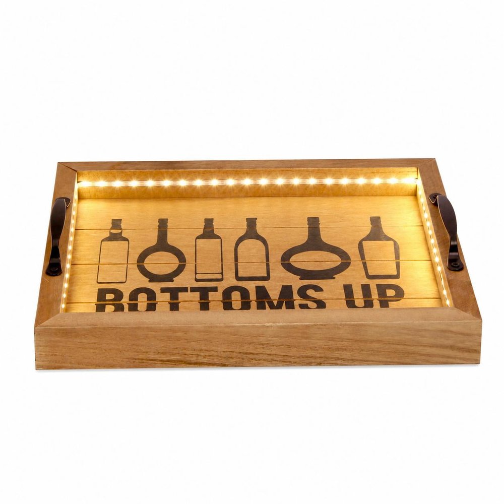 16" White And Black Wood Home Sweet Home Serving Tray With Handles And LED Lights — view 14
