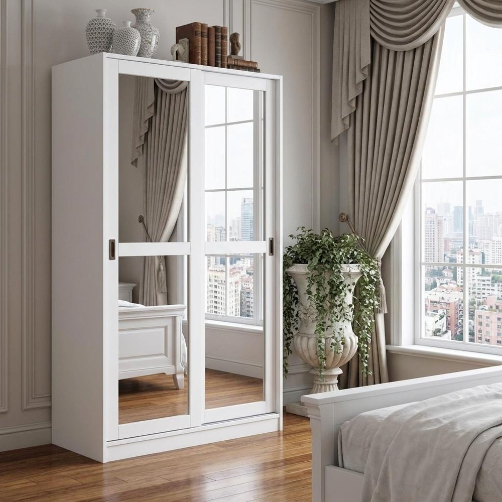 72" White Solid Wood Mirrored Two Door Combo Dresser HomeRoots