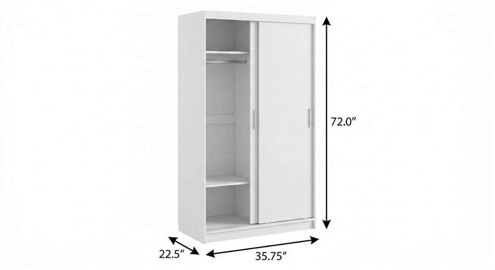 36" White Solid Wood Mirrored Two Door Armoire Wardrobe