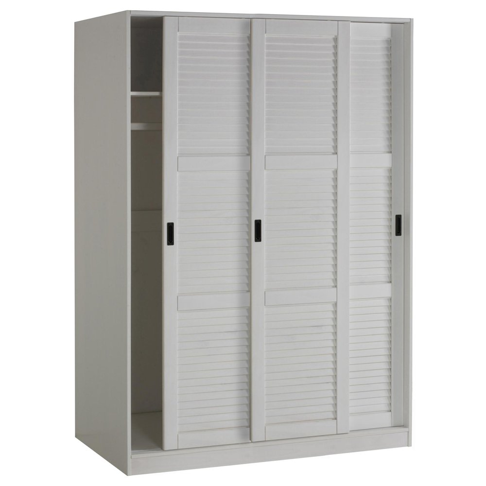 52" White Plantation Shutter Solid Wood Three Door Armoire Wardrobe