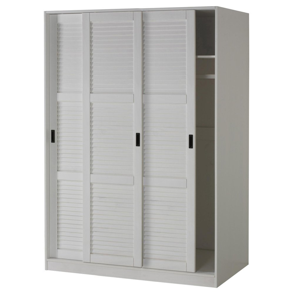 52" White Plantation Shutter Solid Wood Three Door Armoire Wardrobe — view 3