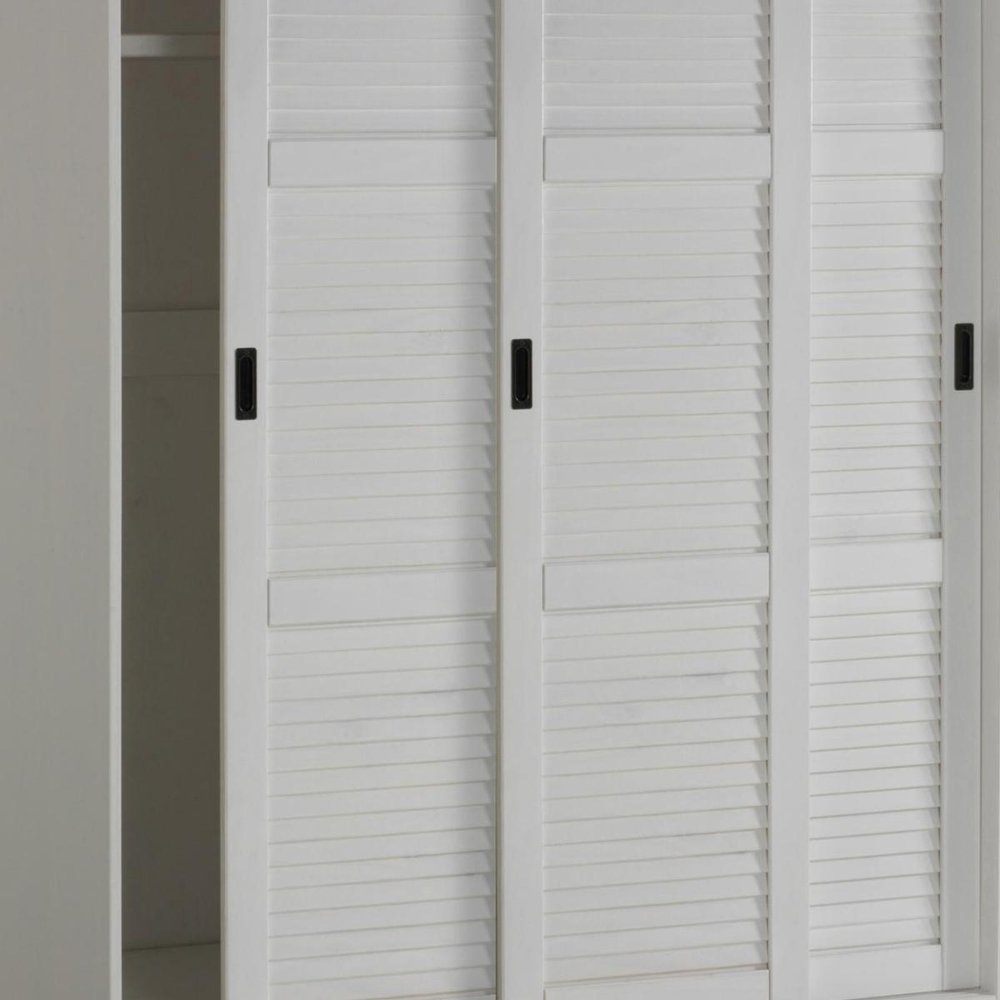 52" White Plantation Shutter Solid Wood Three Door Armoire Wardrobe