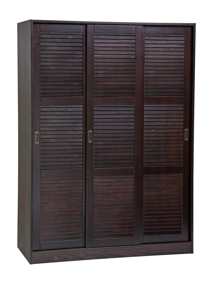 52" Dark Brown Plantation Shutter Solid Wood Three Door Armoire Wardrobe — view 9
