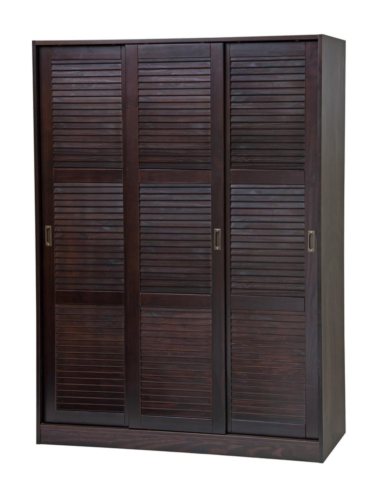 52" Dark Brown Plantation Shutter Solid Wood Three Door Armoire Wardrobe — view 1