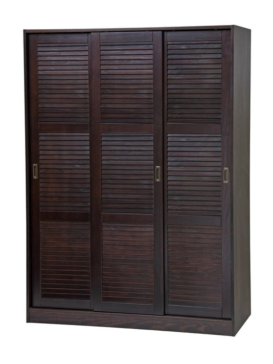 72" Dark Brown Plantation Shutter Solid Wood Three Door Combo Dresser