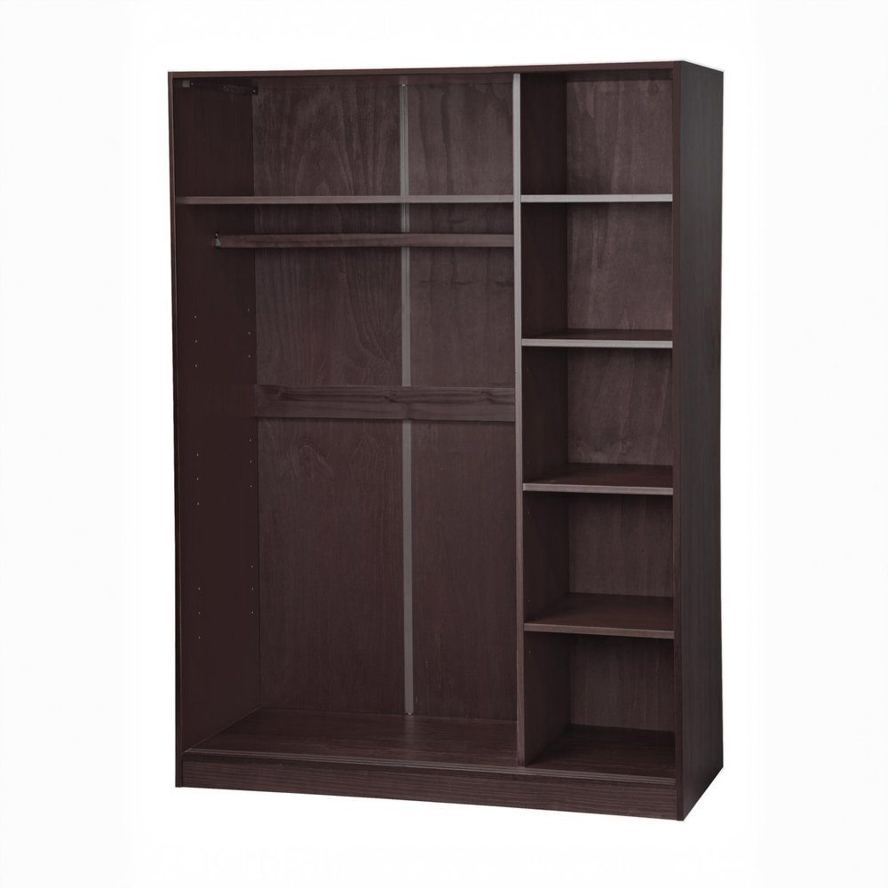 52" Dark Brown Plantation Shutter Solid Wood Three Door Armoire Wardrobe — view 5