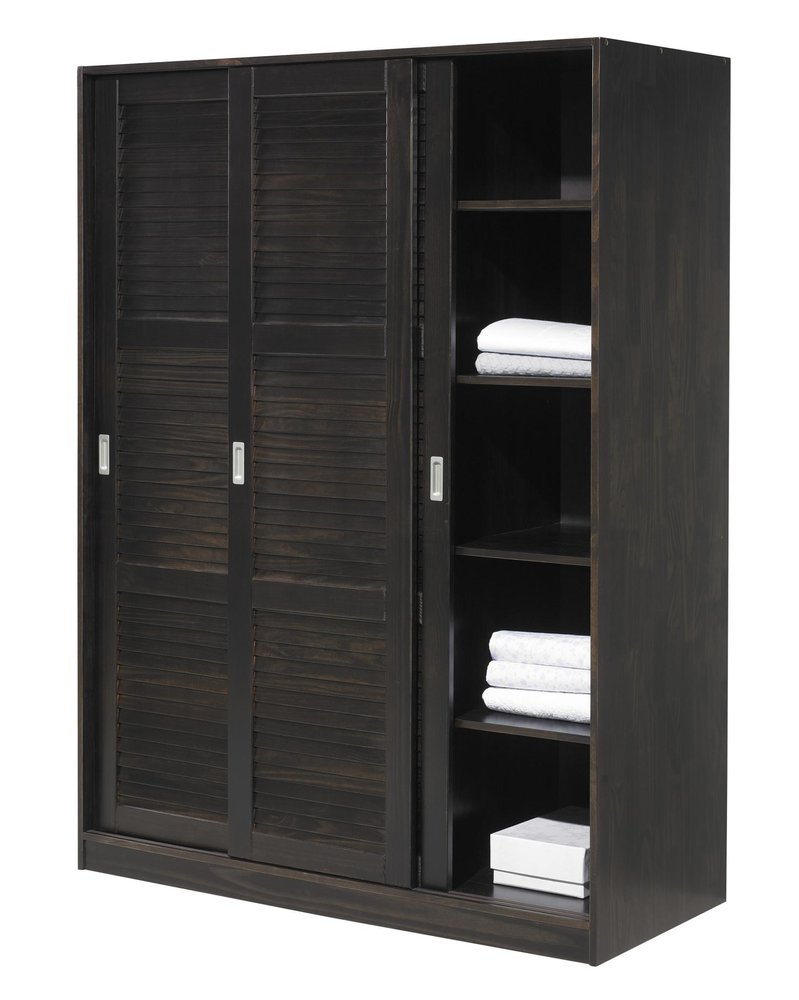 52" Dark Brown Plantation Shutter Solid Wood Three Door Armoire Wardrobe
