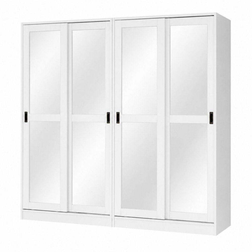 72" White Solid Wood Mirrored Five Door Armoire Wardrobe — view 3