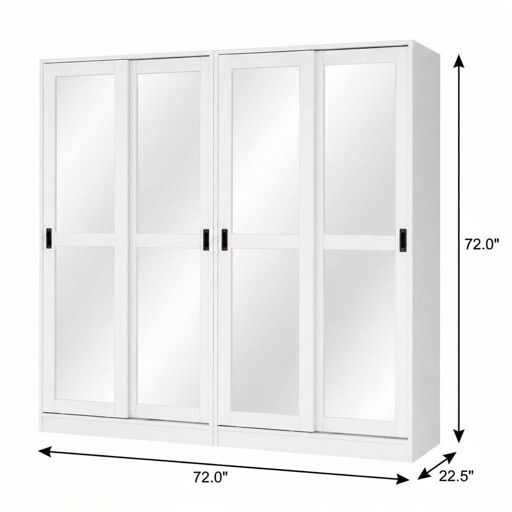72" White Solid Wood Mirrored Five Door Combo Dresser HomeRoots