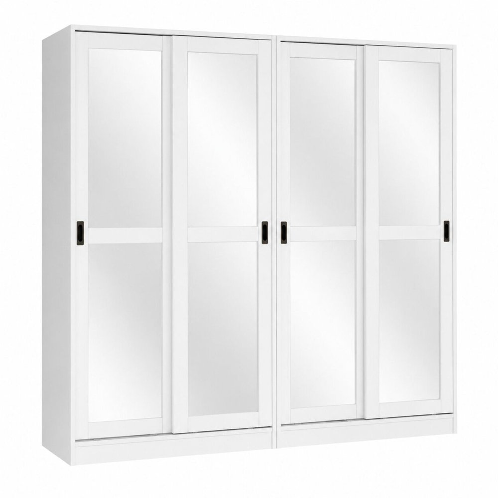 72" White Solid Wood Mirrored Five Door Combo Dresser — view 4