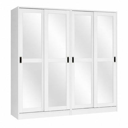 72" White Solid Wood Mirrored Five Door Armoire Wardrobe