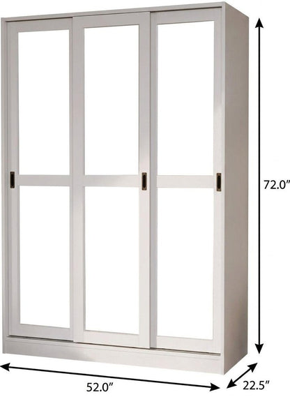 36" White Solid Wood Mirrored Two Door Armoire Wardrobe