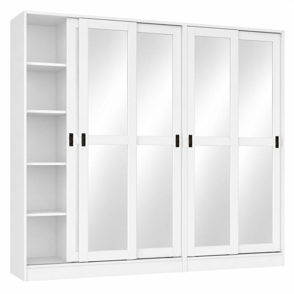 72" White Solid Wood Mirrored Five Door Armoire Wardrobe
