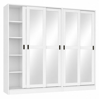 72" White Solid Wood Mirrored Five Door Armoire Wardrobe