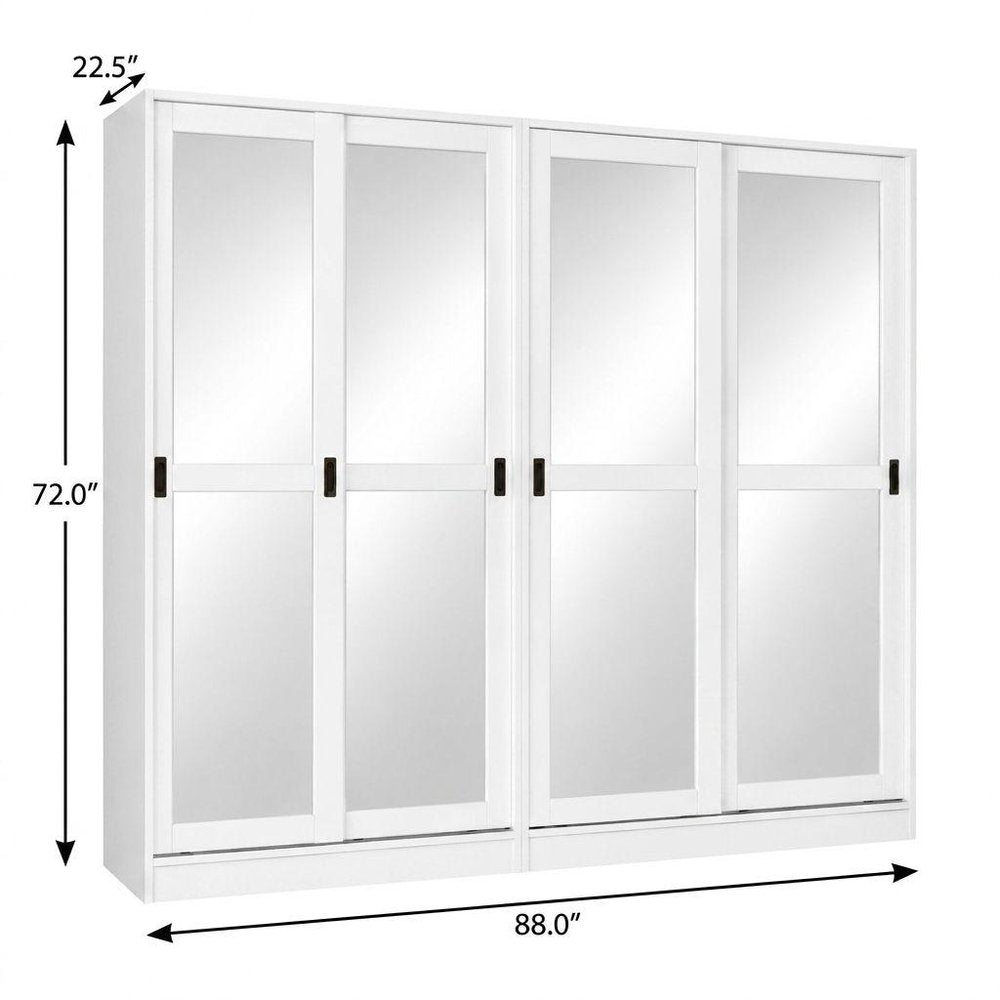 72" White Solid Wood Mirrored Five Door Combo Dresser — view 11