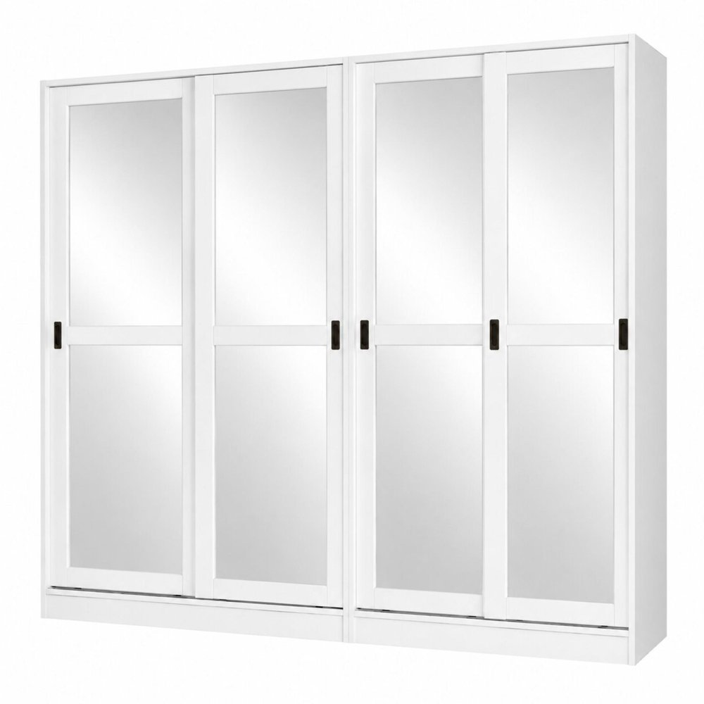 72" White Solid Wood Mirrored Five Door Armoire Wardrobe
