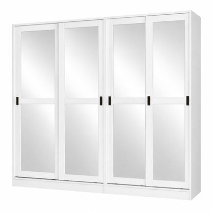 72" White Solid Wood Mirrored Five Door Armoire Wardrobe