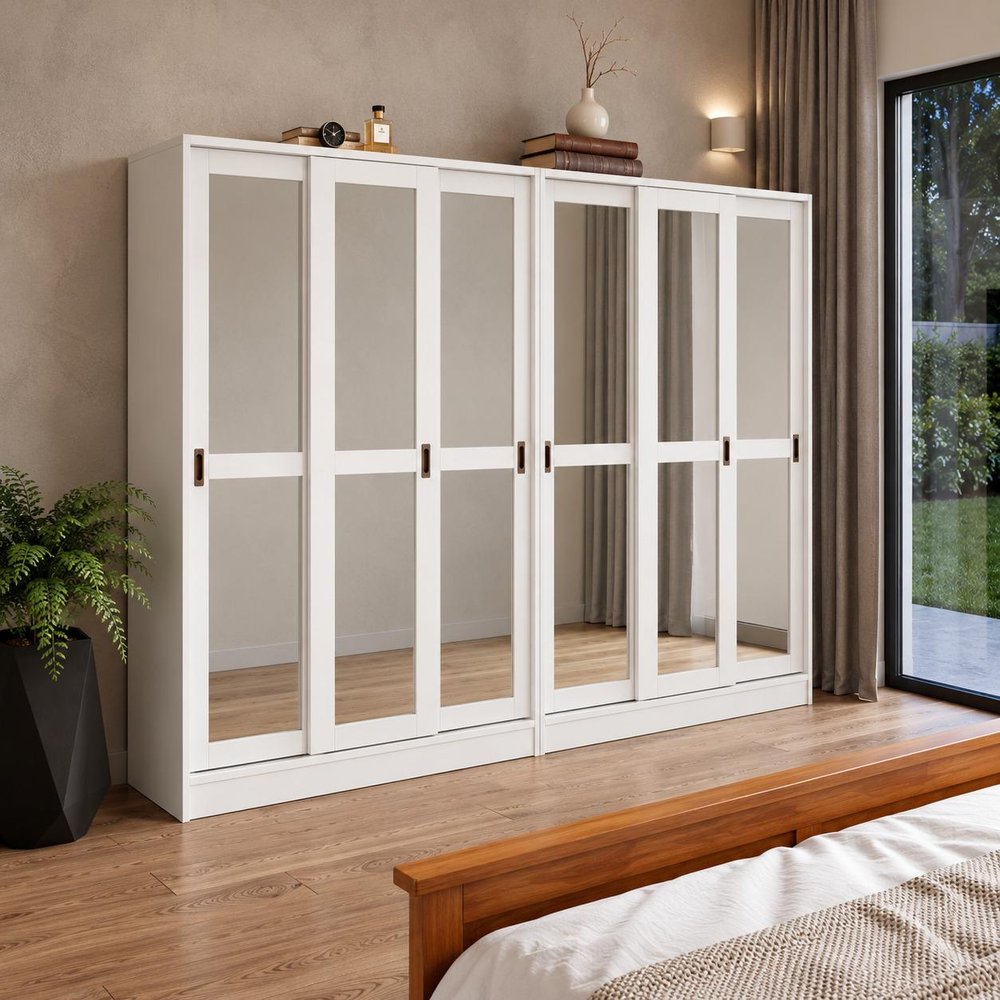72" White Solid Wood Mirrored Six Door Combo Dresser HomeRoots