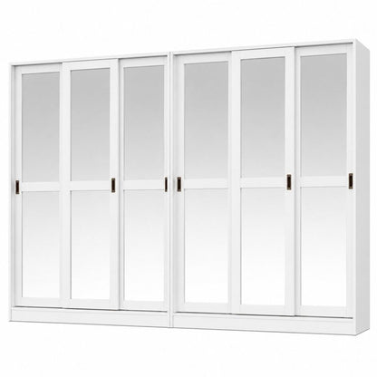 104" White Solid Wood Mirrored Six Door Armoire Wardrobe