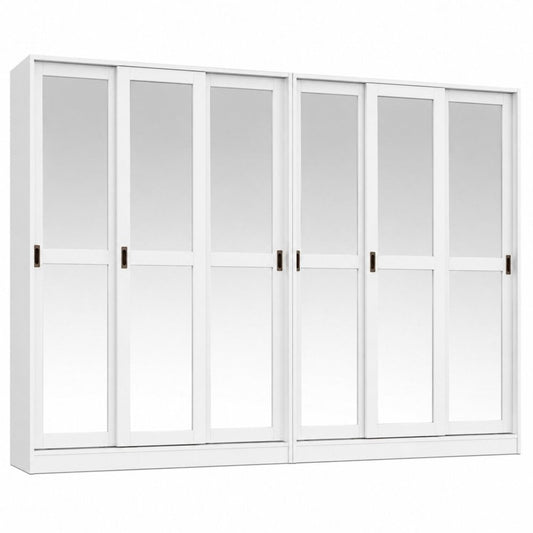 72" White Solid Wood Mirrored Six Door Combo Dresser
