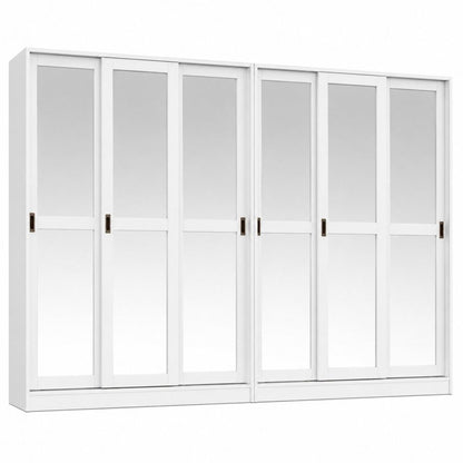 104" White Solid Wood Mirrored Six Door Armoire Wardrobe
