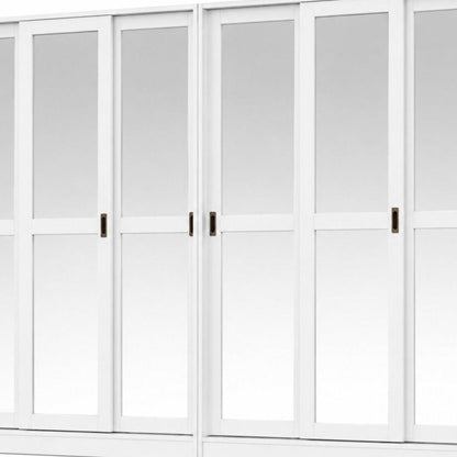 104" White Solid Wood Mirrored Six Door Armoire Wardrobe