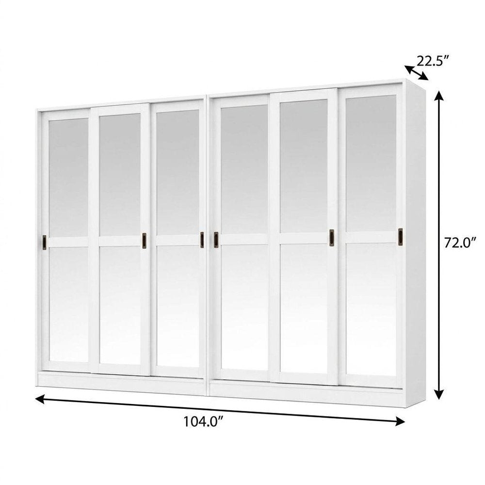 72" White Solid Wood Mirrored Six Door Combo Dresser — view 4