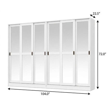 72" White Solid Wood Mirrored Six Door Combo Dresser HomeRoots