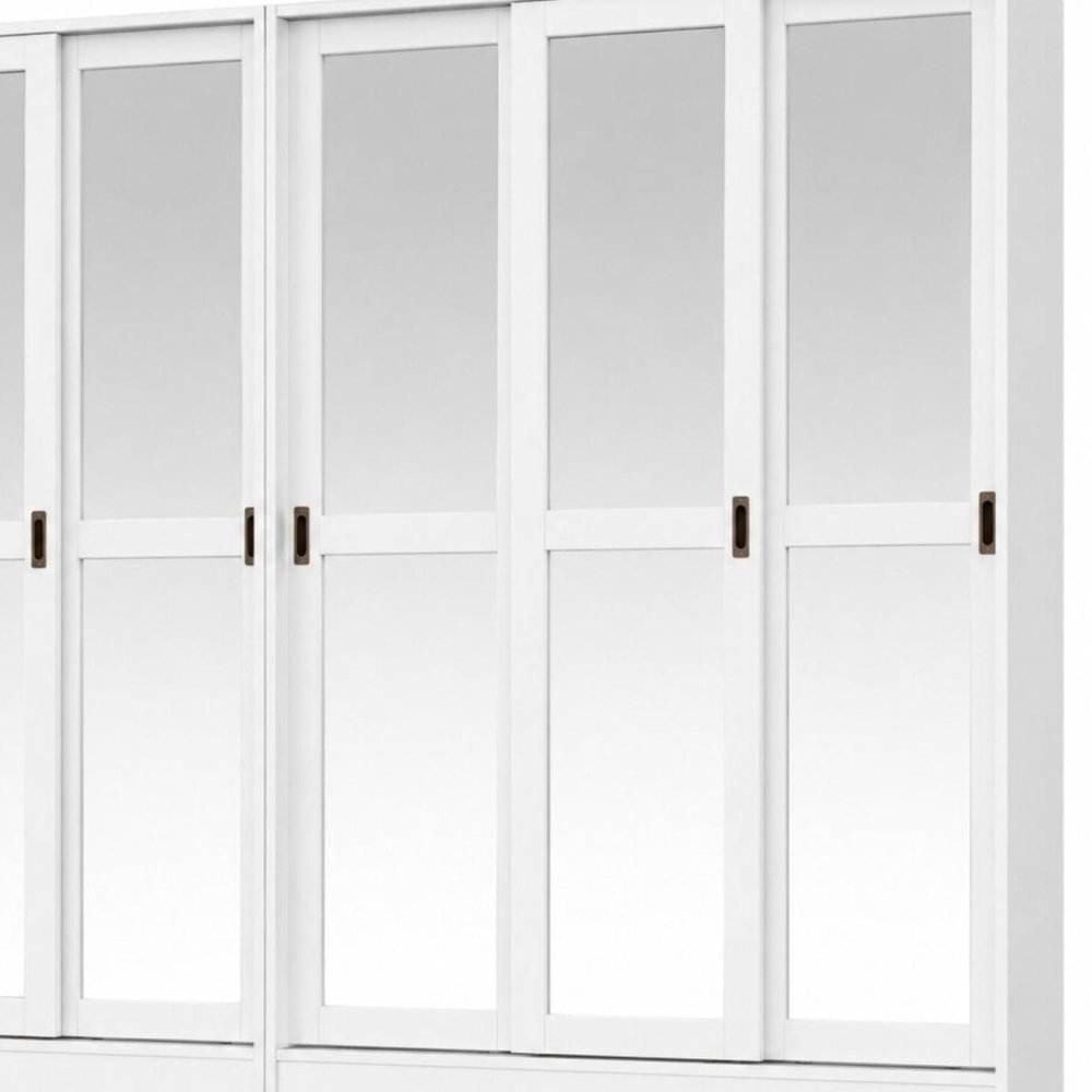 104" White Solid Wood Mirrored Six Door Armoire Wardrobe