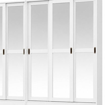 104" White Solid Wood Mirrored Six Door Armoire Wardrobe
