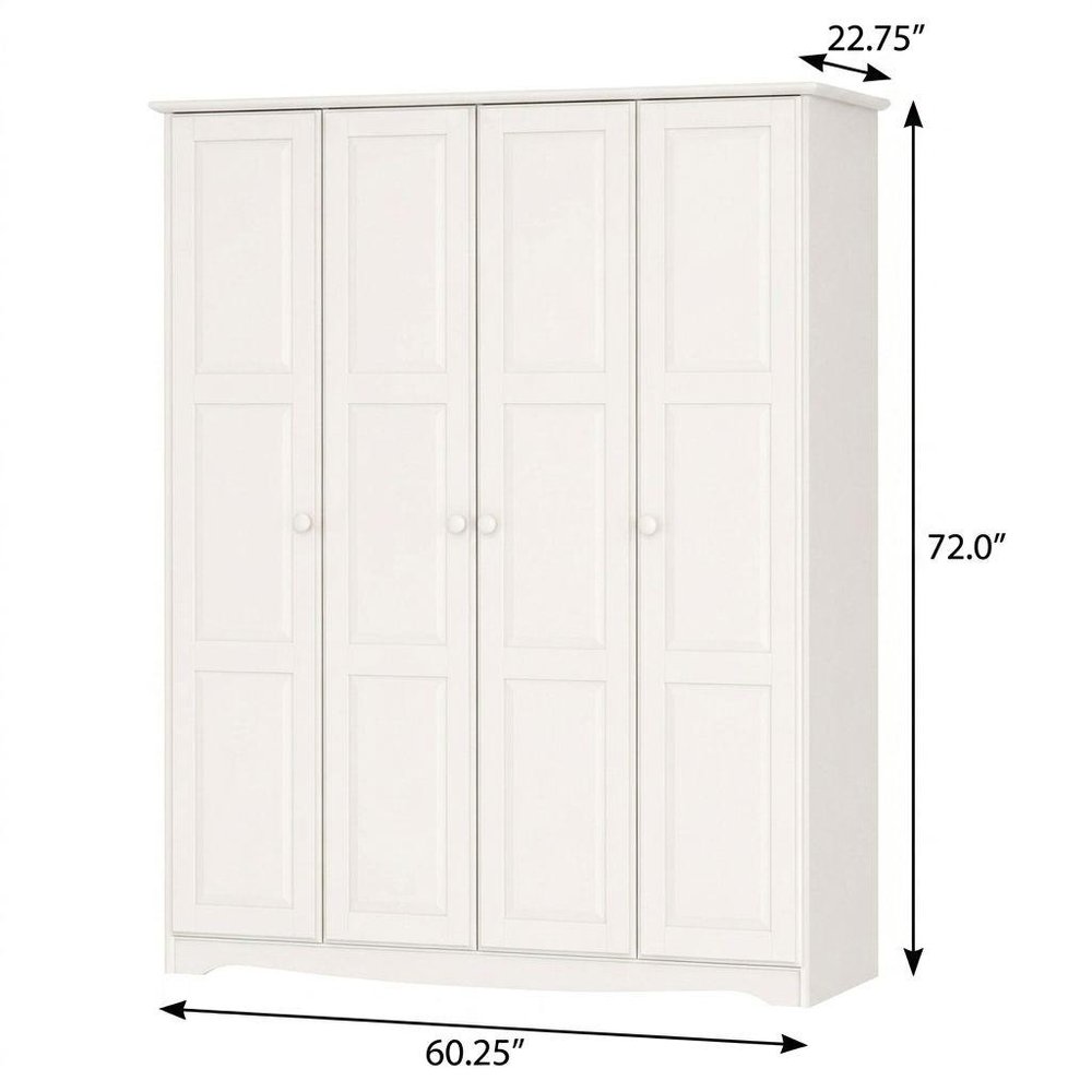 60" Dark Brown Raised Panel Solid Wood Four Door Armoire Wardrobe — view 5